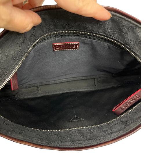 Loewe Jacquard Logo Shoulder Bag Black Gray Leather Trim Red Edge - Picture 12 of 16